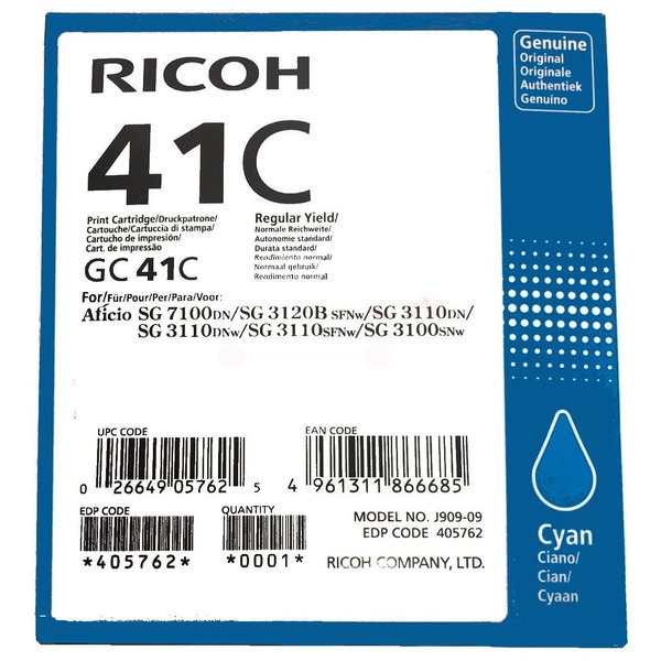 Ricoh 405762/GC-41C Gelkartusche cyan, 2.200 Seiten ISO/IEC 24711