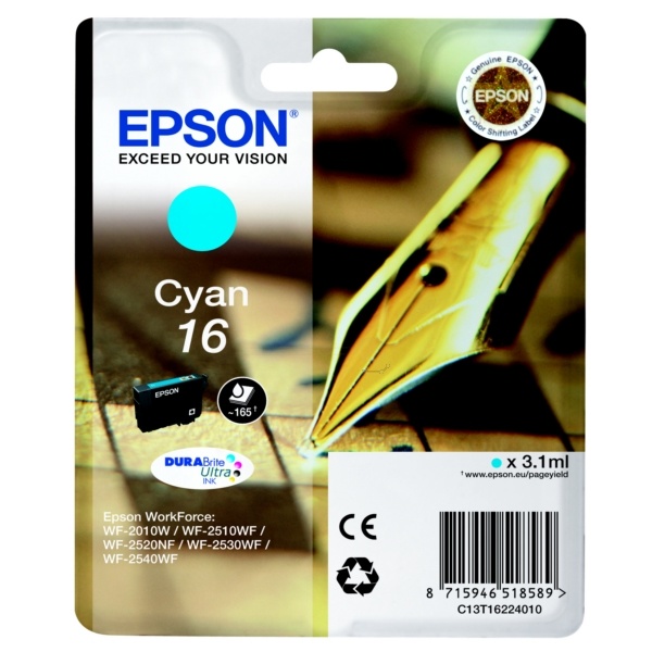 Epson C13T16224012/16 Tintenpatrone cyan, 165 Seiten 3,1ml